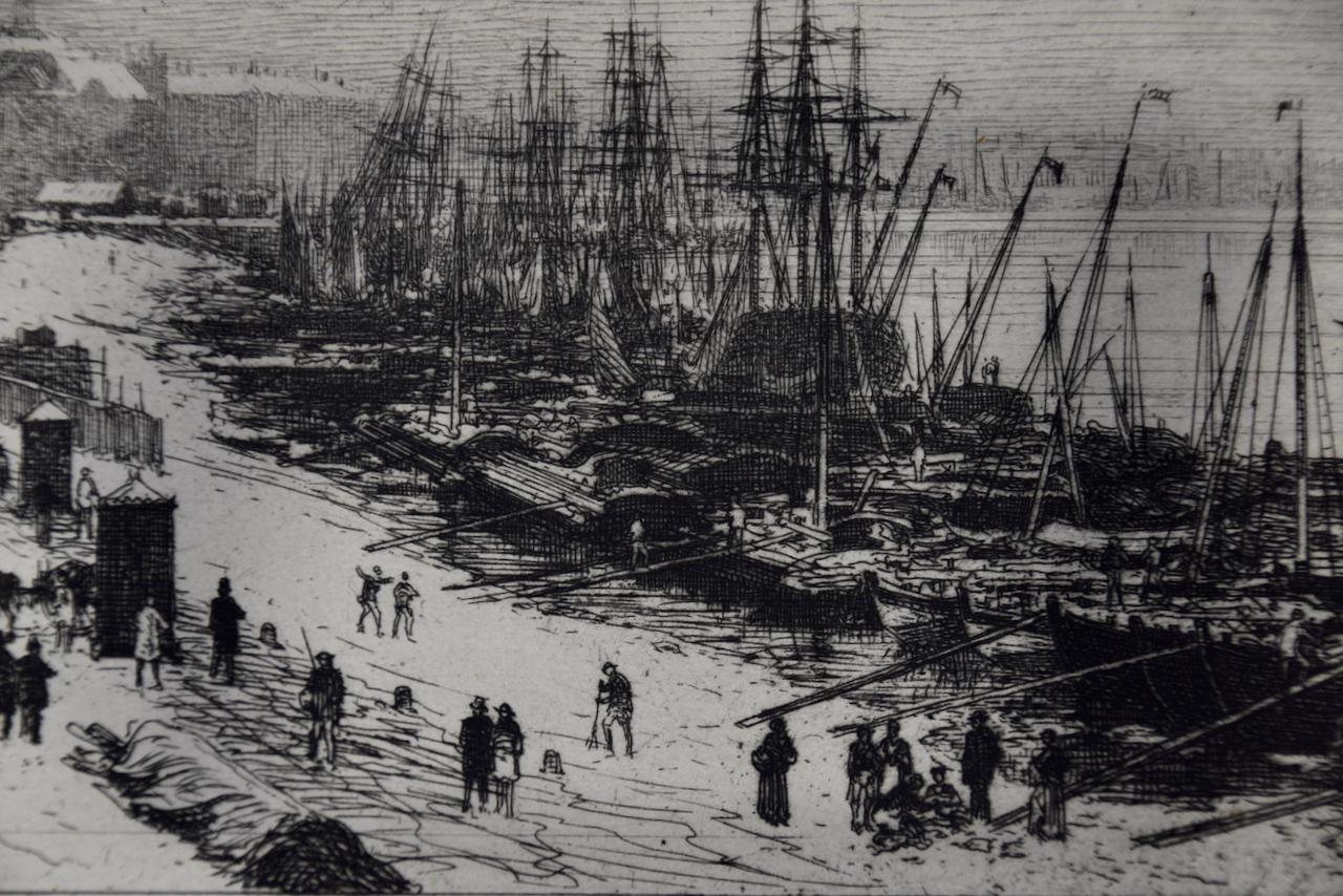 Le port de Bordeaux, France en hiver : une gravure du 19e siècle de Maxime Lalanne en vente 3