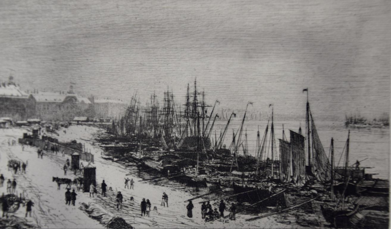 The Port Of Bordeaux, France In Winter: A 19th C. Etching by Maxime Lalanne For Sale 2