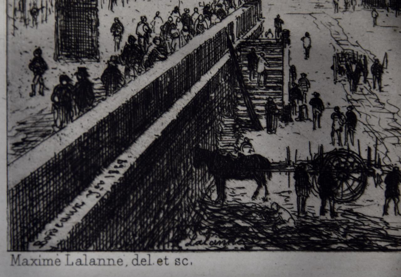 Le port de Bordeaux, France en hiver : une gravure du 19e siècle de Maxime Lalanne en vente 6