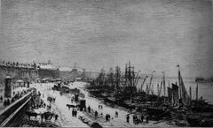 The Port Of Bordeaux, France In Winter: A 19th C. Etching by Maxime Lalanne