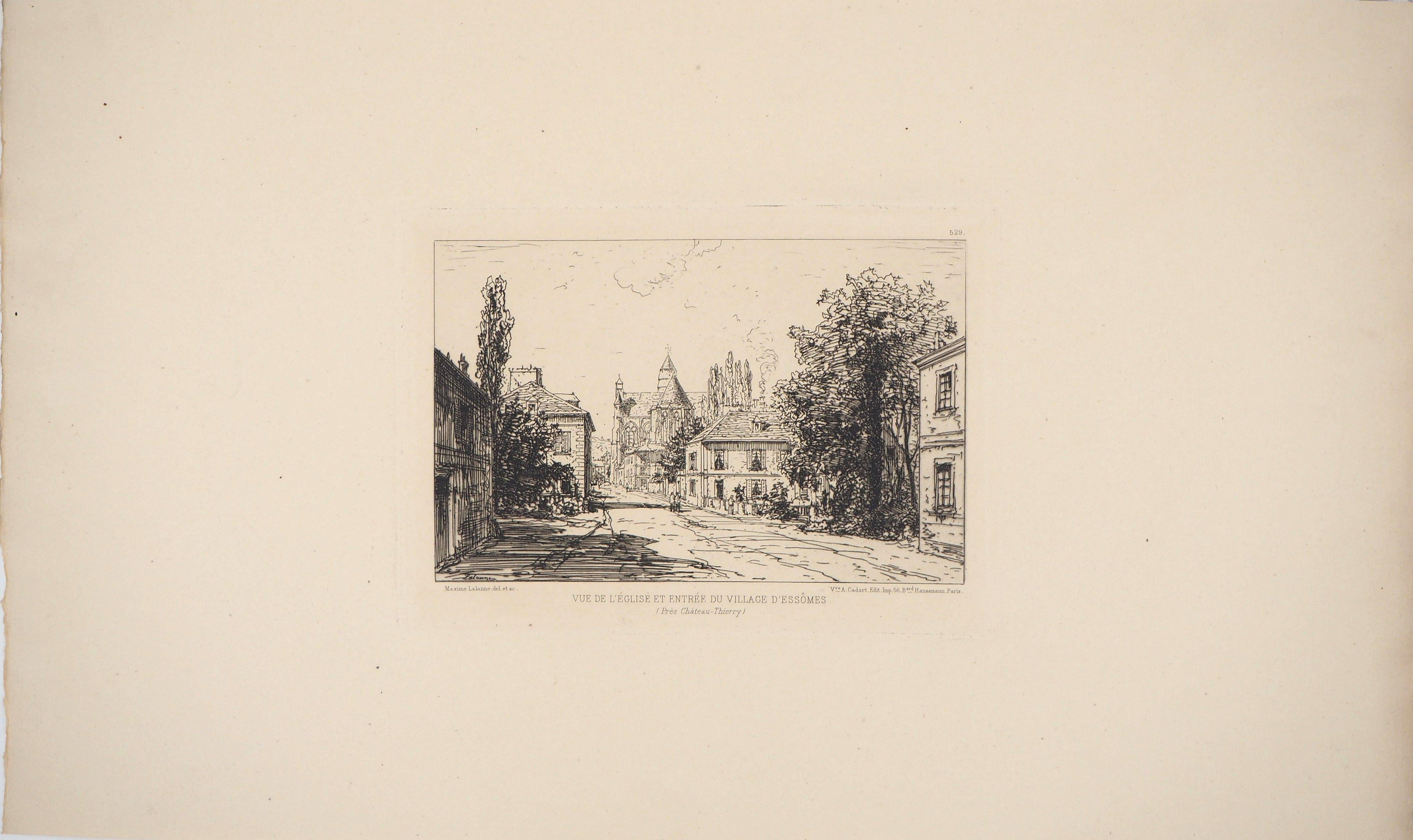 Traditional Village, Church of Essomes - Original etching - Modern Print by Maxime Lalanne