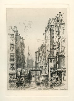 Antique "View in Amsterdam" original etching