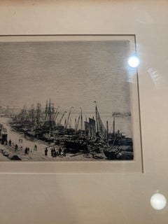Maxime Lalanne "Rade de Bordeaux" original etching C. 1868