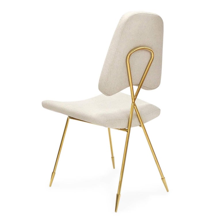 Modern Maxime Linen and Brass Dining Chair For Sale