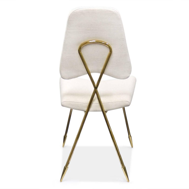 North American Maxime Linen and Brass Dining Chair For Sale