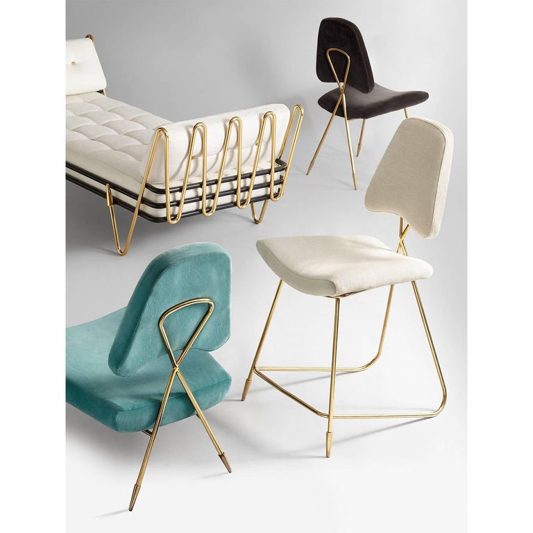 Maxime Linen and Brass Dining Chair For Sale 2