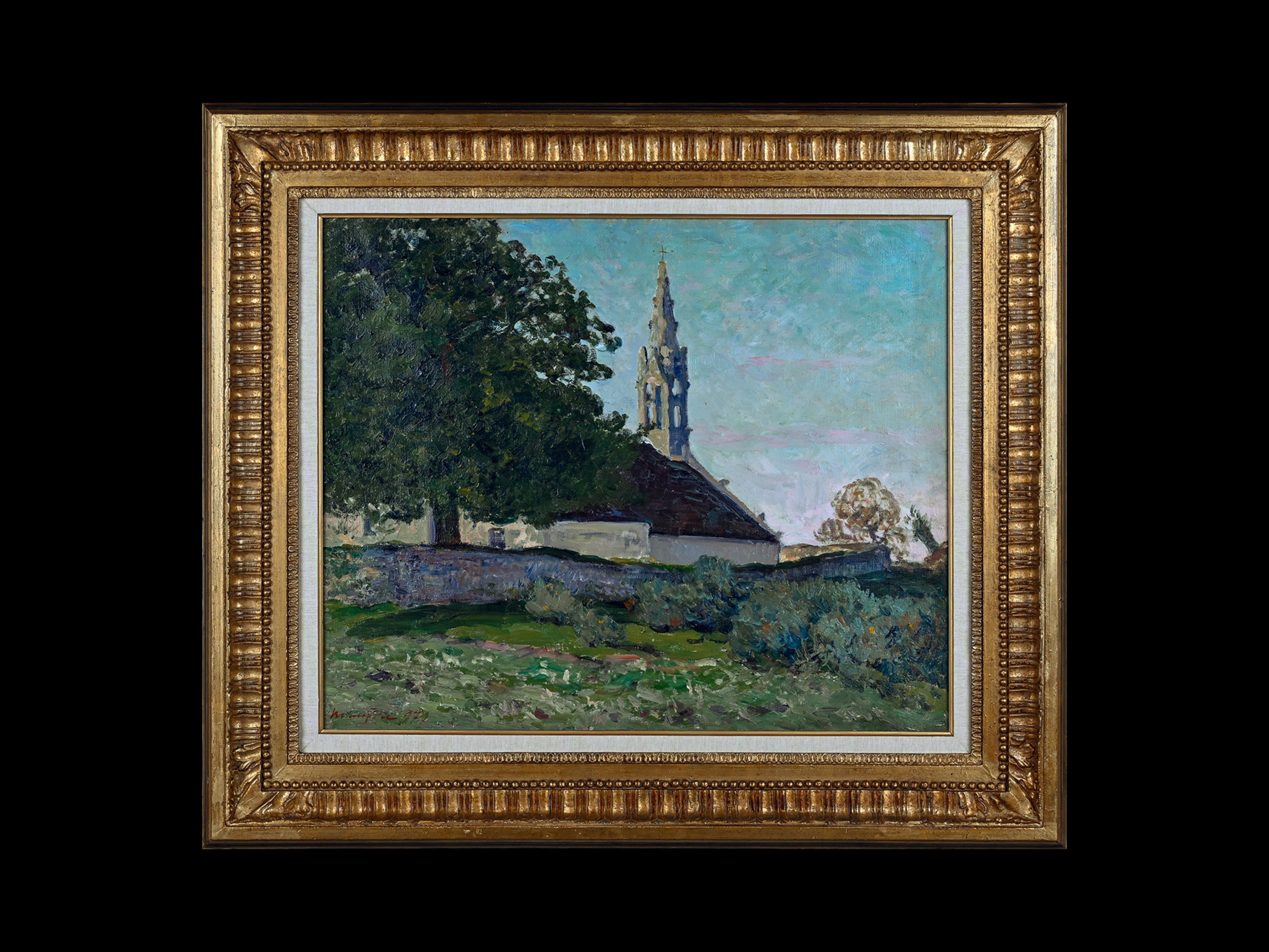 la Chapelle Paysage impressionniste, Sud de la France, Chapelle, architecte du bâtiment - Painting de Maxime Maufra