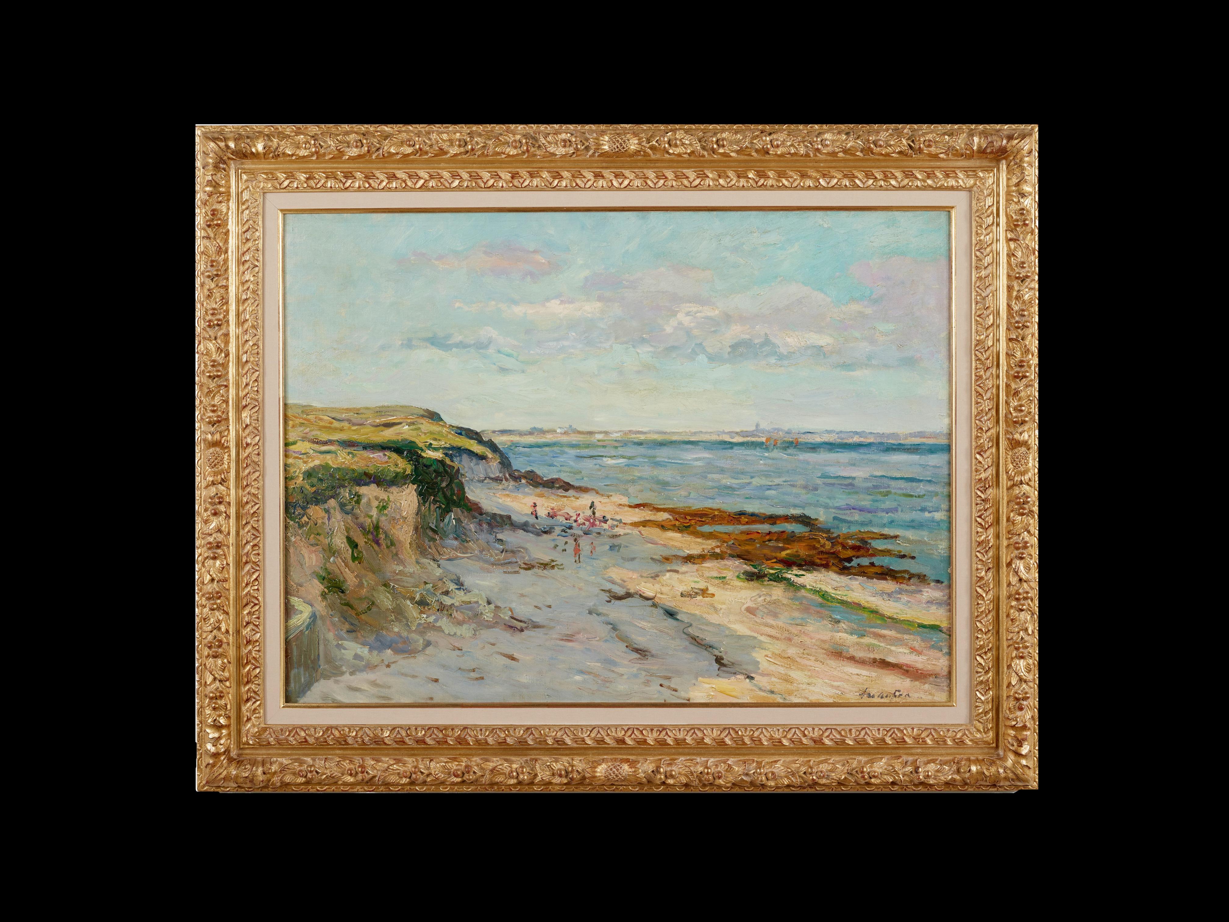 la Plage de Kerhostin, Morbihan French Impressionist Beach Scene of figures - Painting by Maxime Maufra
