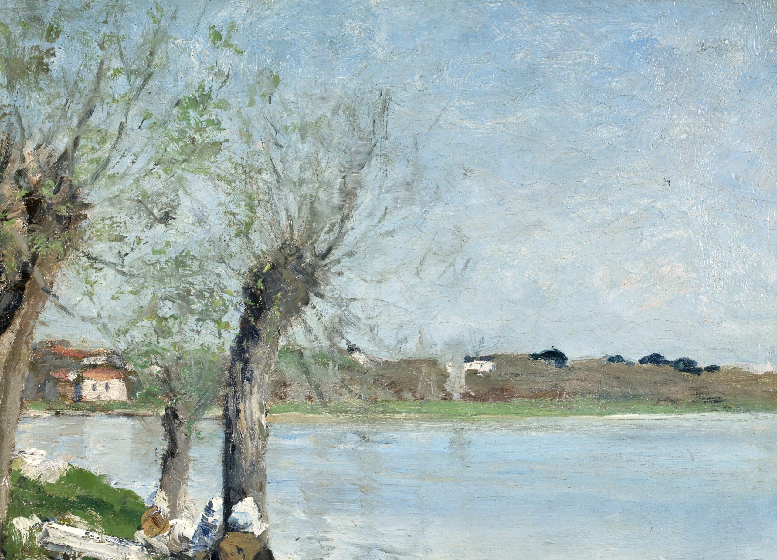 Lavandieres - Pintura al óleo impresionista Paisaje fluvial de Maxime Maufra en venta 10