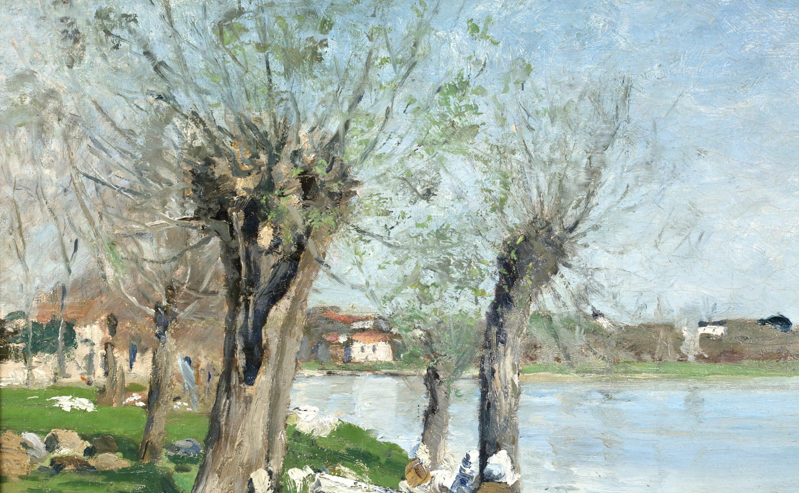 Lavandieres - Pintura al óleo impresionista Paisaje fluvial de Maxime Maufra en venta 11