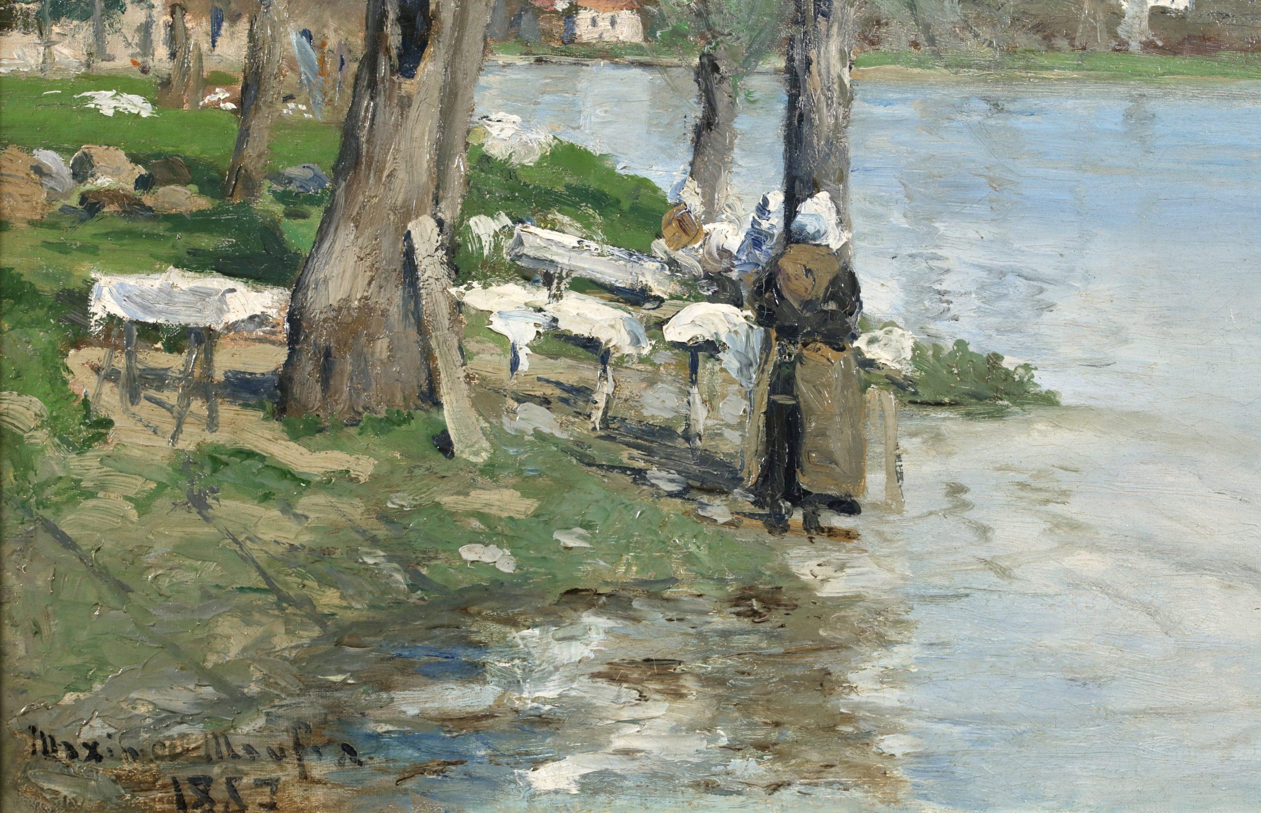 Lavandieres - Pintura al óleo impresionista Paisaje fluvial de Maxime Maufra en venta 3