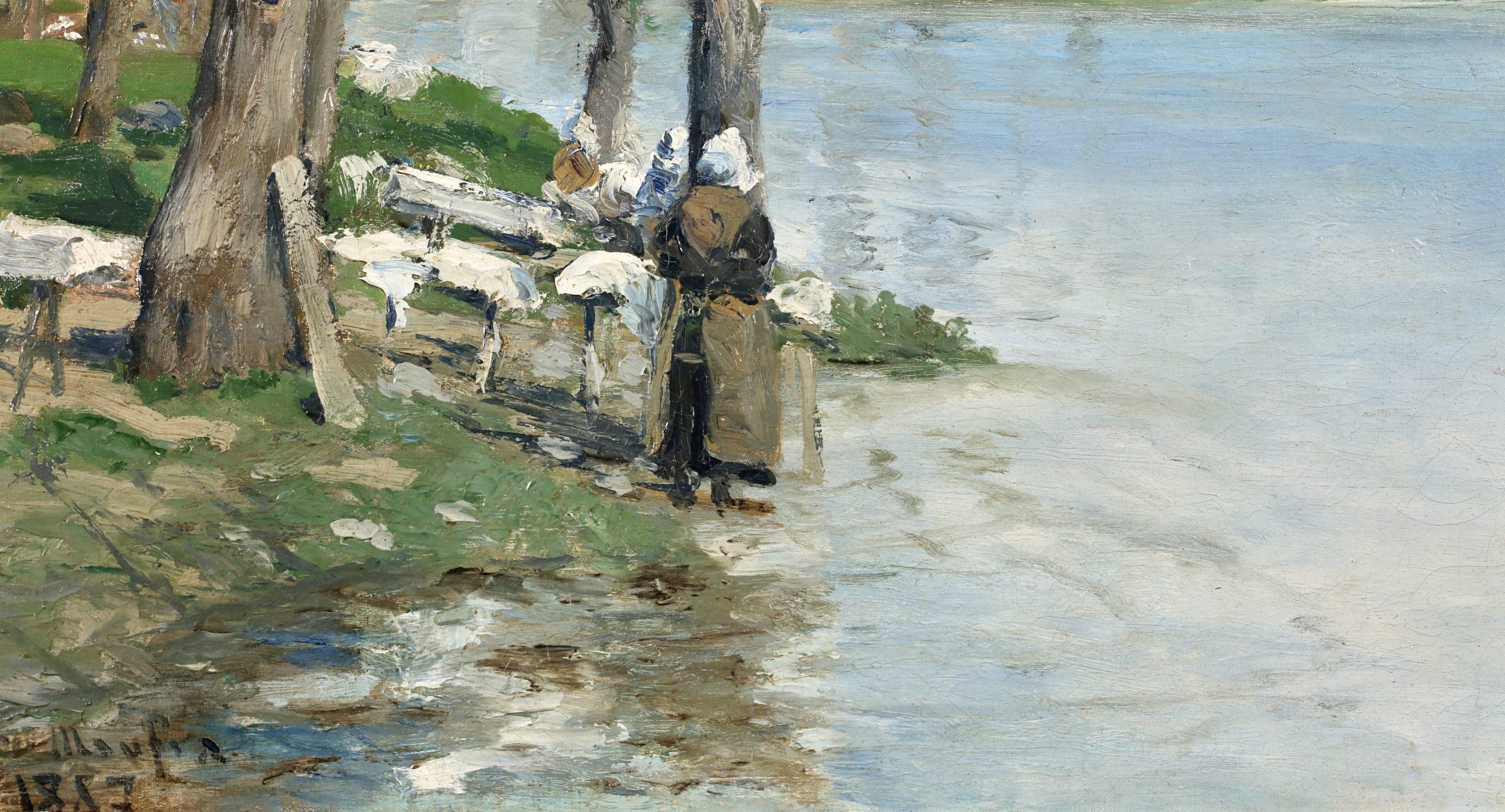 Lavandieres - Pintura al óleo impresionista Paisaje fluvial de Maxime Maufra en venta 4
