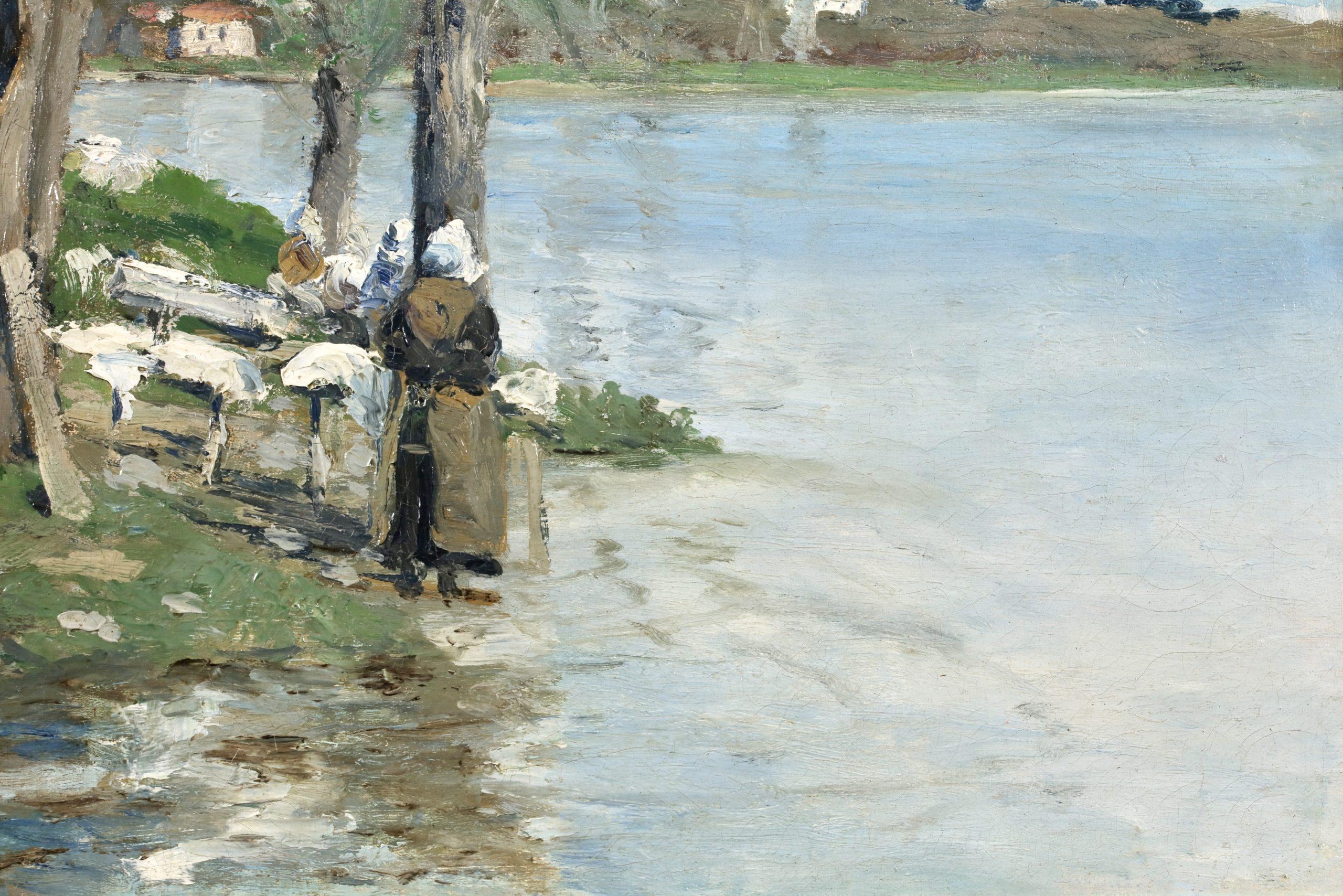 Lavandieres - Pintura al óleo impresionista Paisaje fluvial de Maxime Maufra en venta 5