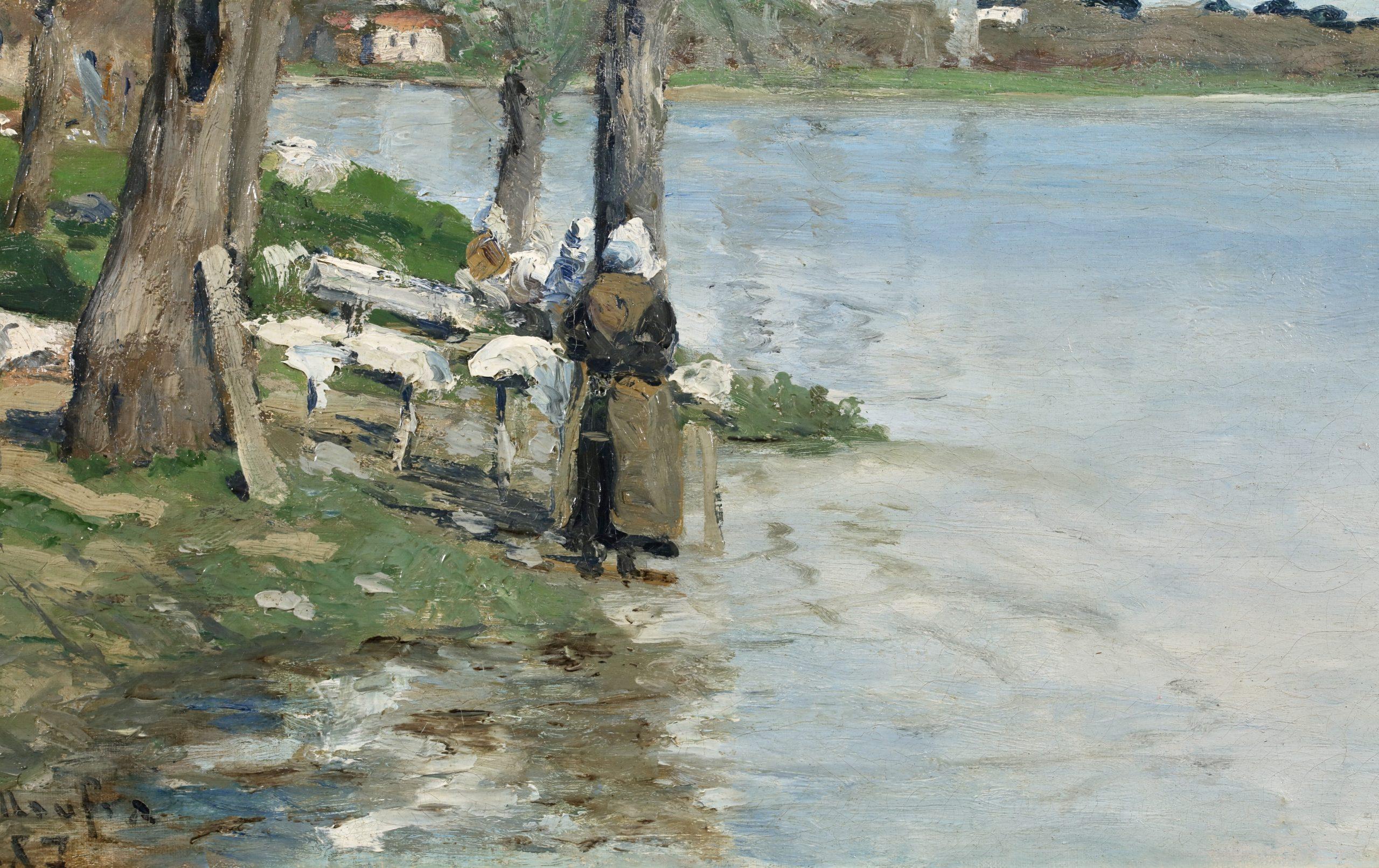 Lavandieres - Pintura al óleo impresionista Paisaje fluvial de Maxime Maufra en venta 6