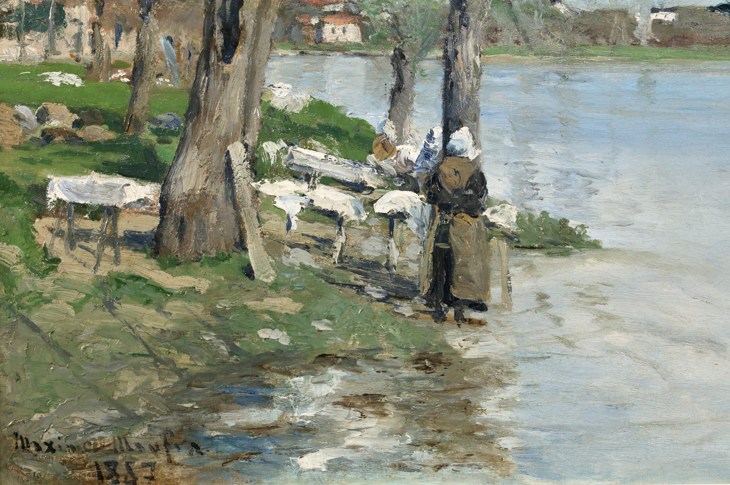 Lavandieres - Pintura al óleo impresionista Paisaje fluvial de Maxime Maufra en venta 7