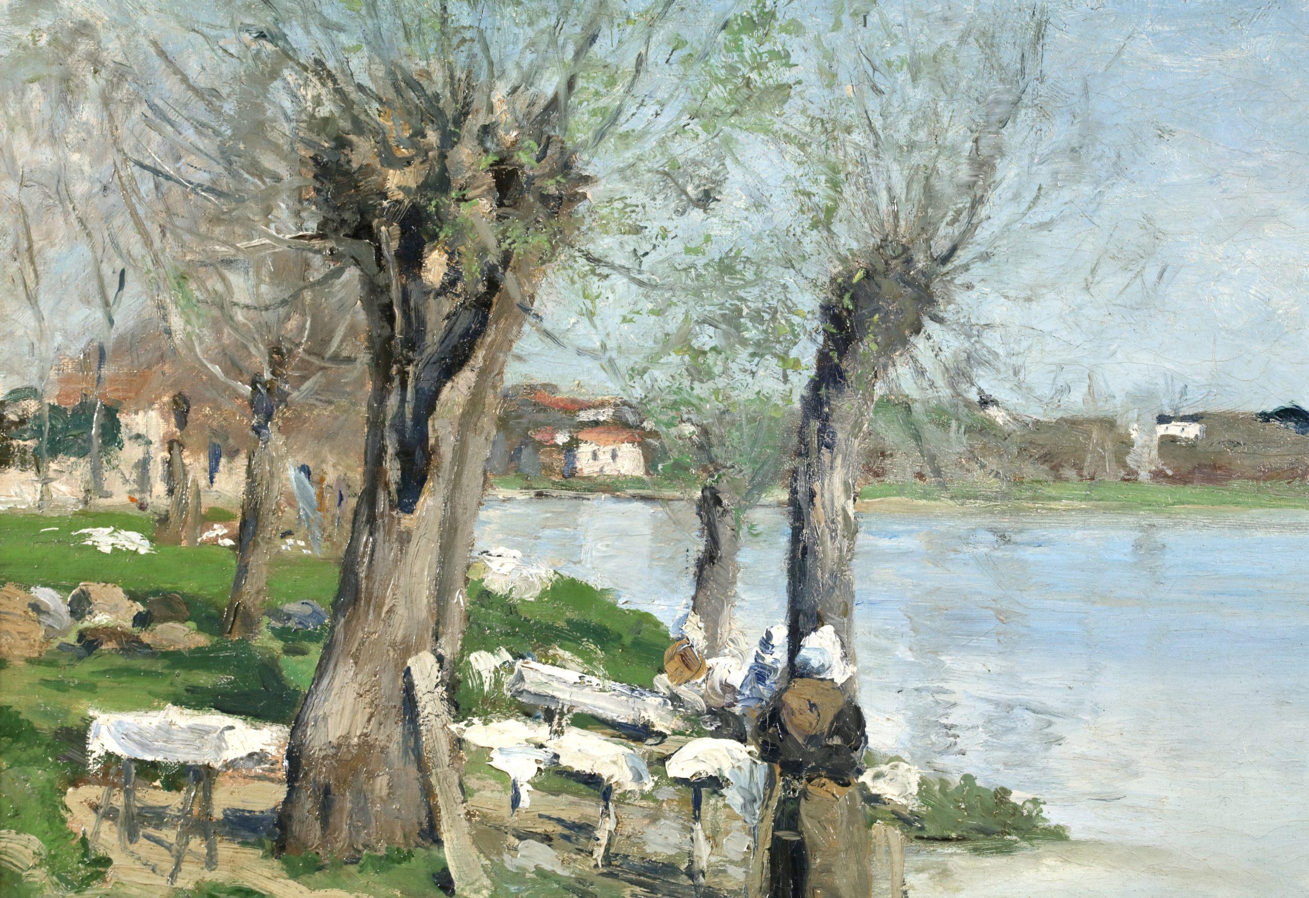 Lavandieres - Pintura al óleo impresionista Paisaje fluvial de Maxime Maufra en venta 8