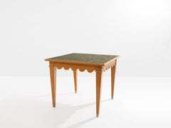 Maxime Old French oak wood brass green suede game table 1940