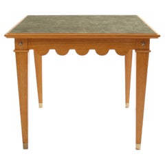 Maxime Old French oak wood brass green suede game table 1940