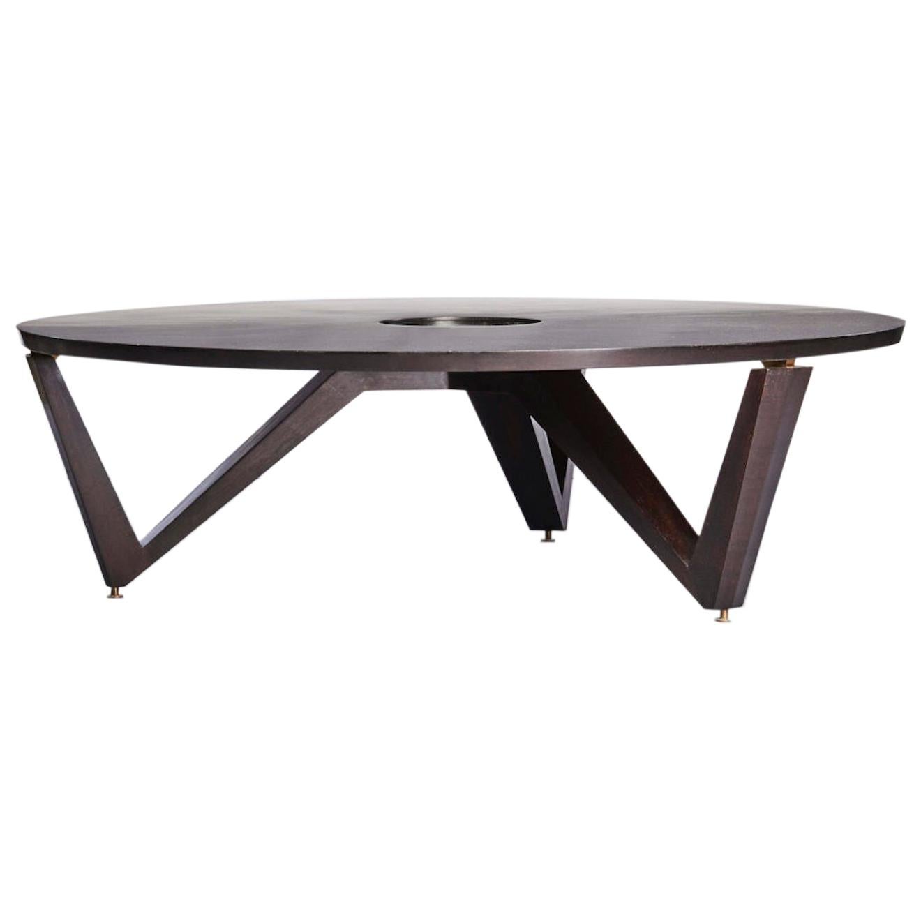 Maxime Old Saturne Table Made of Cuba Mahogany Wood and Glass For Sale