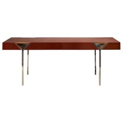 Maxime Old Y Desk in Leather and Polished Stainless Steel