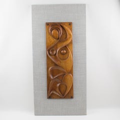 Maxime Tendero Wall-Mounted Abstract Carved Wood Art Panel Sculpture, circa 1973