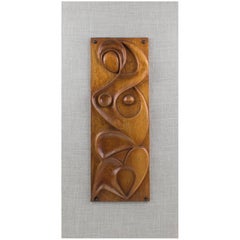 Maxime Tendero Wall-Mounted Abstract Carved Wood Art Panel Sculpture, circa 1973