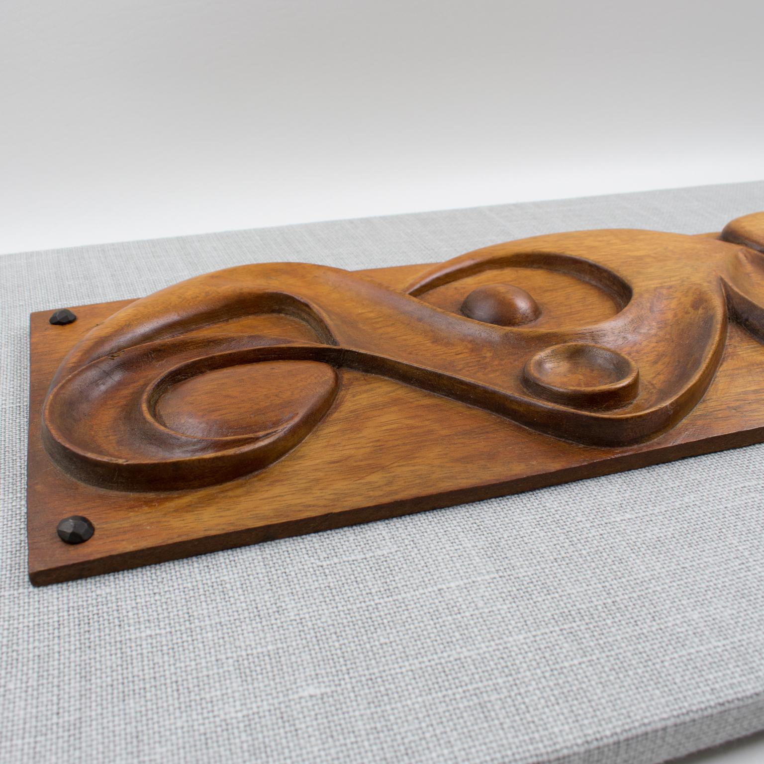 Maxime Tendero Wall-Mounted Abstract Carved Wood Art Panel Sculpture, circa 1973 For Sale 3