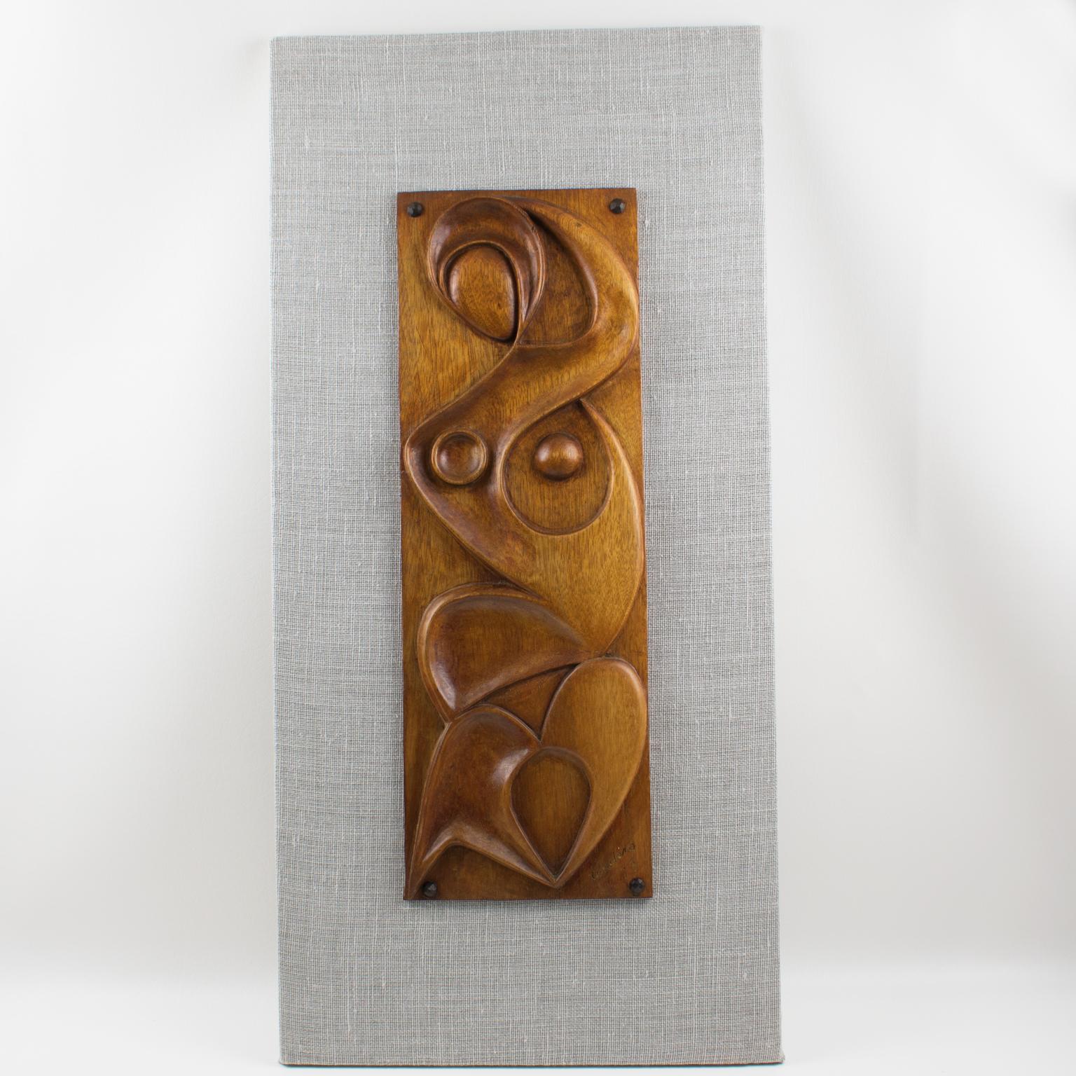 Maxime Tendero Wall-Mounted Abstract Carved Wood Art Panel Sculpture, circa 1973 For Sale 7