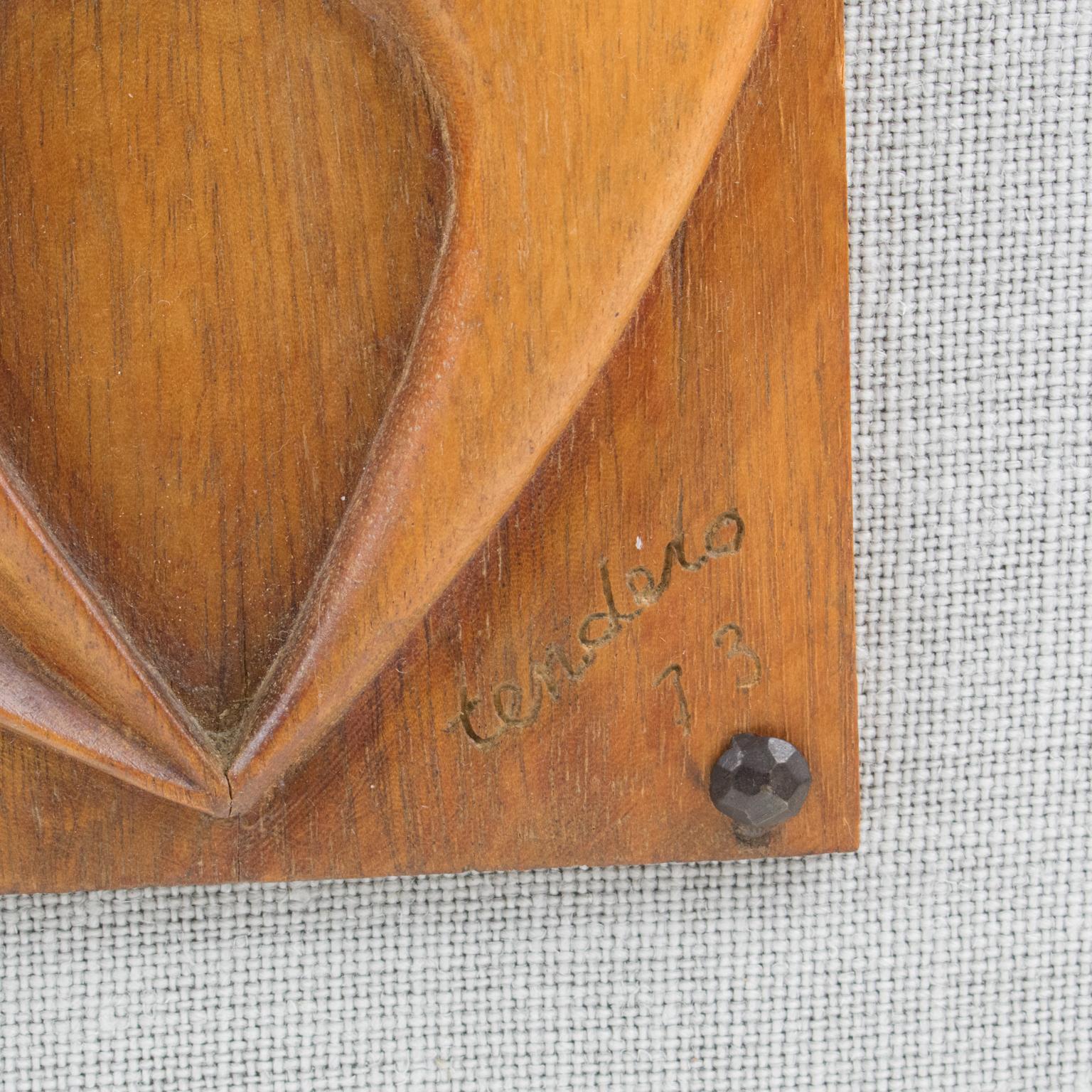 French Maxime Tendero Wall-Mounted Abstract Carved Wood Art Panel Sculpture, circa 1973 For Sale