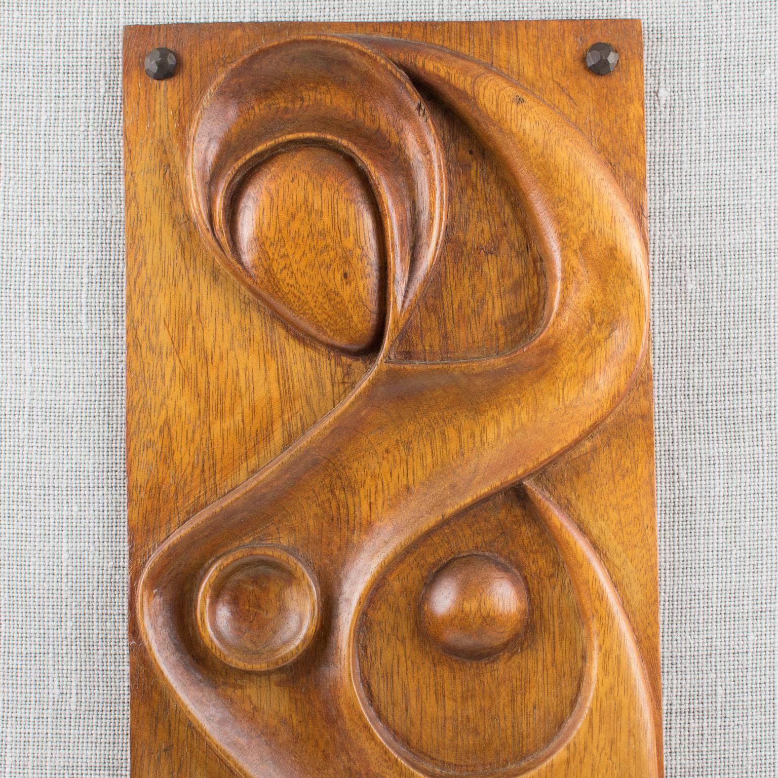 Maxime Tendero Wall-Mounted Abstract Carved Wood Art Panel Sculpture, circa 1973 In Excellent Condition For Sale In Atlanta, GA
