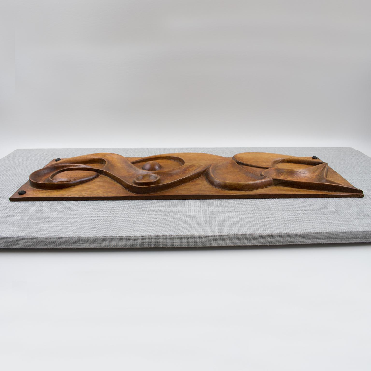Maxime Tendero Wall-Mounted Abstract Carved Wood Art Panel Sculpture, circa 1973 For Sale 2