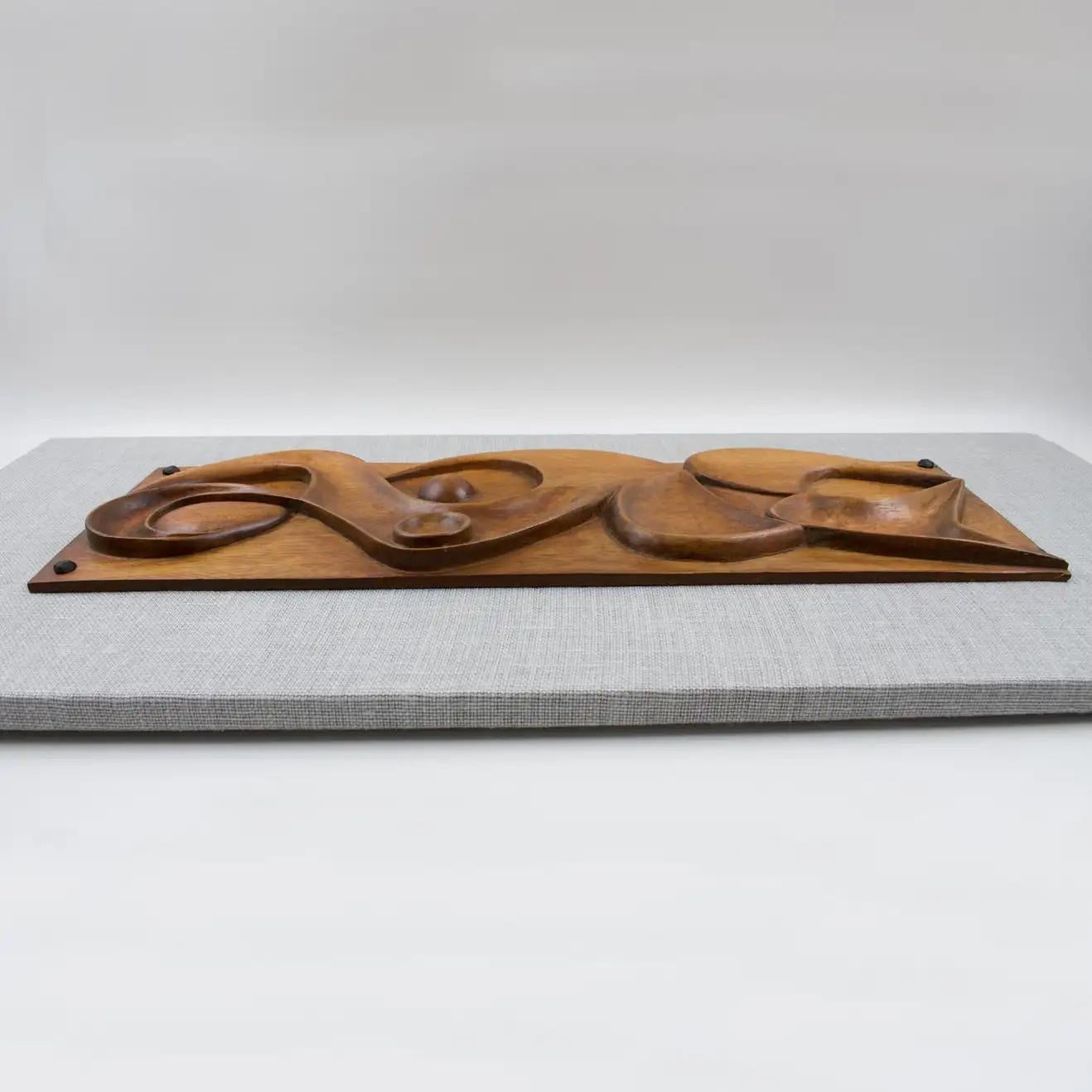 Maxime Tendero Wall-Mounted Abstract Wooden Hand-Carved Art Sculpture Panel 1973 For Sale 5