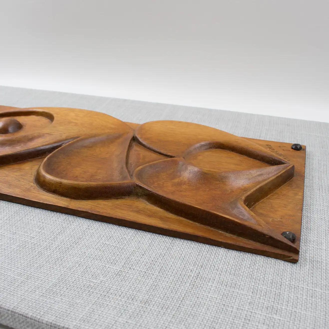 Maxime Tendero Wall-Mounted Abstract Wooden Hand-Carved Art Sculpture Panel 1973 For Sale 7