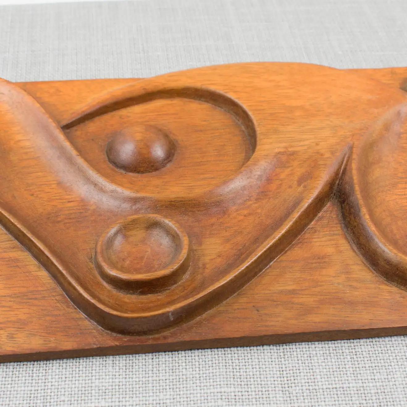 Maxime Tendero Wall-Mounted Abstract Wooden Hand-Carved Art Sculpture Panel 1973 For Sale 8