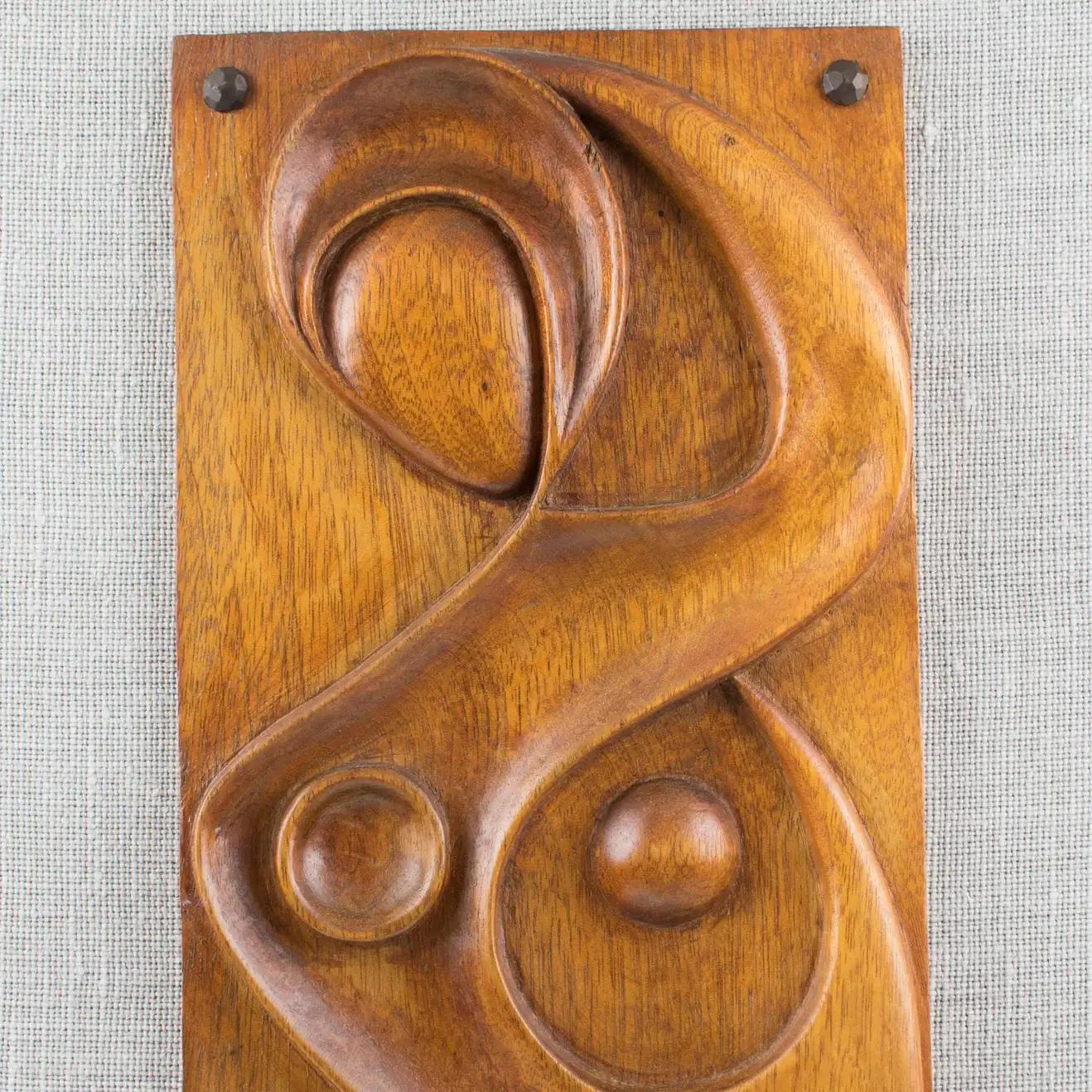 Maxime Tendero Wall-Mounted Abstract Wooden Hand-Carved Art Sculpture Panel 1973 For Sale 2