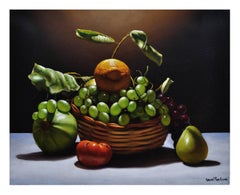 Corbeille avec fruits - Hyperréalisme - Huile sur toile Nature morte italienne