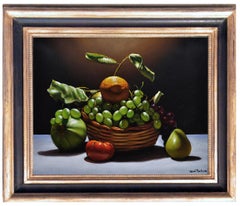 Basket With Fruit - Hyperrealism - Oil On Canvas Italian Still Life Painting 