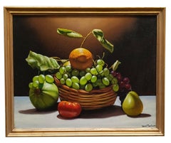 Corbeille avec fruits - Hyperréalisme - Huile sur toile Nature morte italienne