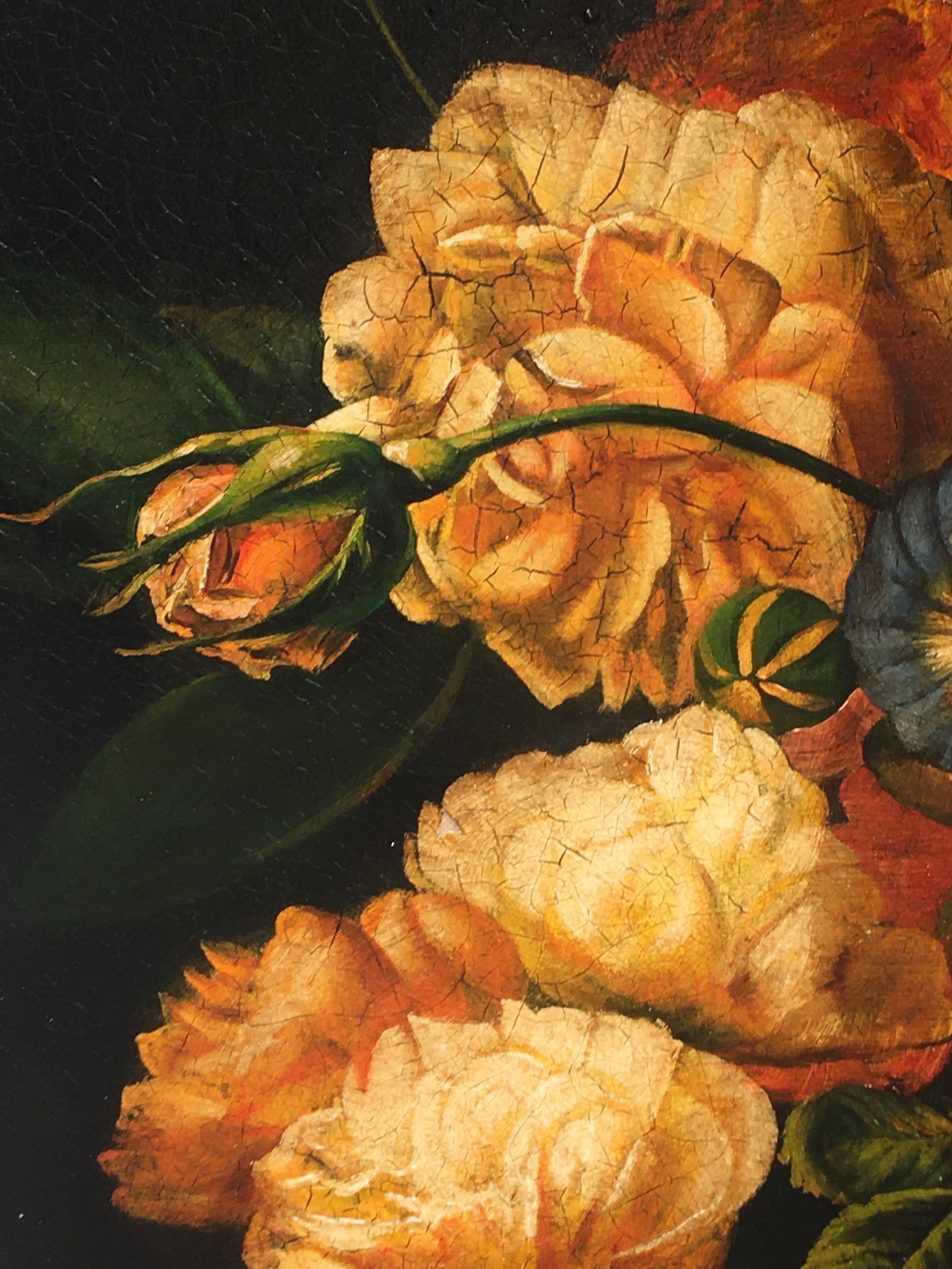 FLOWERS - À la manière de Mario Dei Fiori - Peinture italienne à l'huile sur toile en vente 5