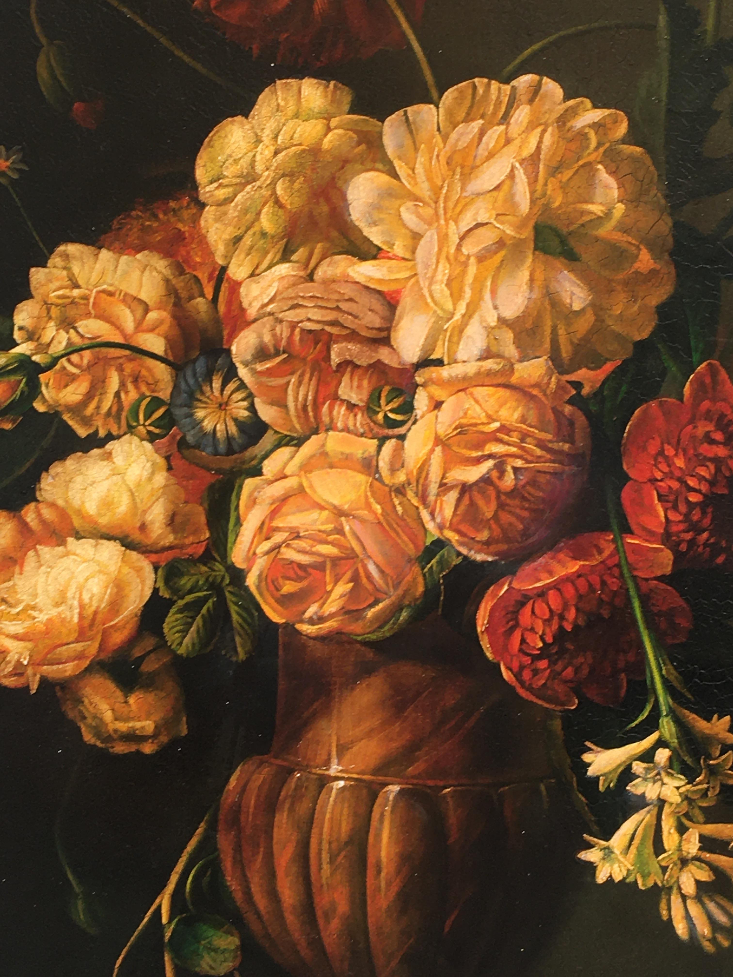 FLOWERS - À la manière de Mario Dei Fiori - Peinture italienne à l'huile sur toile - École italienne Painting par Maximilian Ciccone