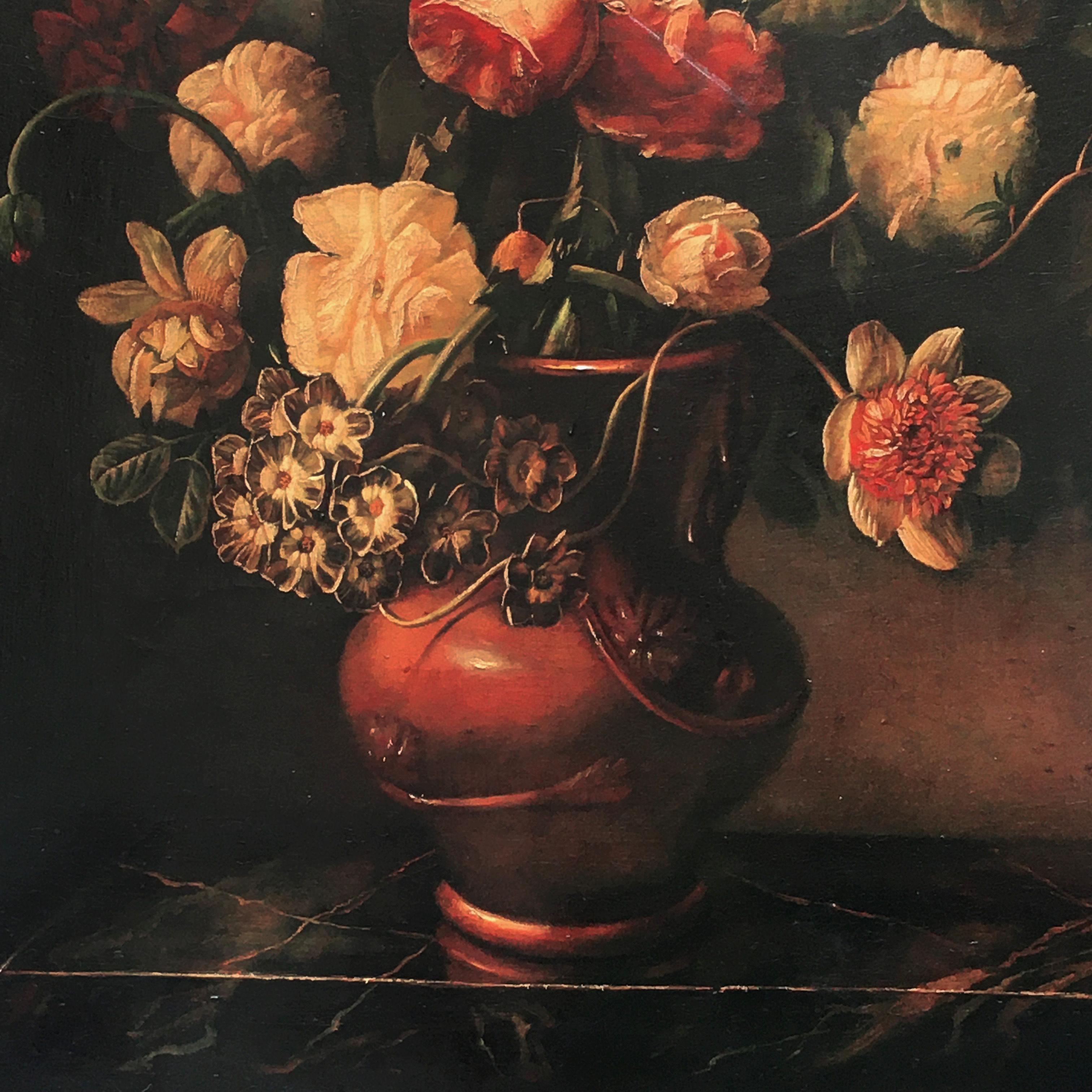 FLOWERS -À la manière de Mario Dei Fiori - Peinture italienne sur toile - École italienne Painting par Maximilian Ciccone