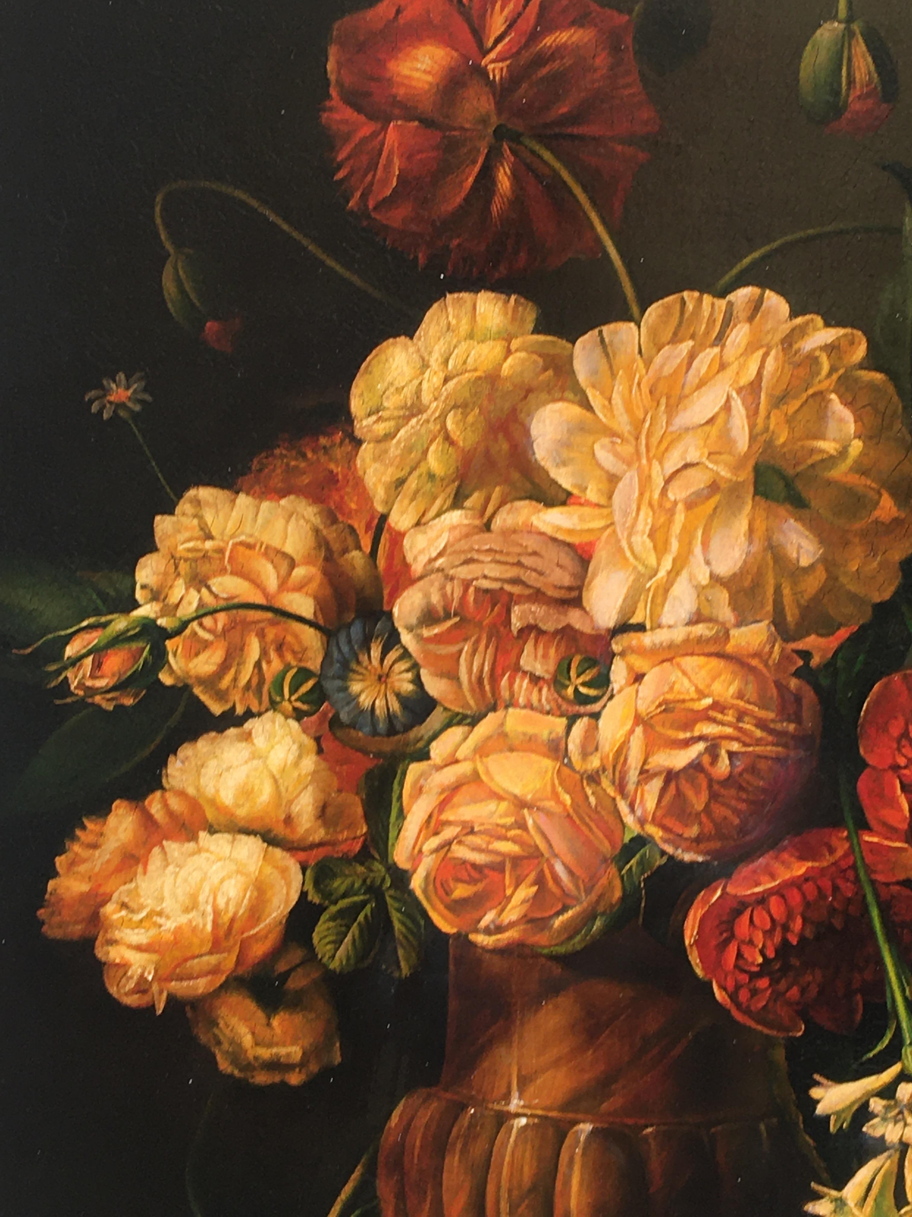 FLOWERS - À la manière de Mario Dei Fiori - Peinture italienne à l'huile sur toile - Noir Still-Life Painting par Maximilian Ciccone