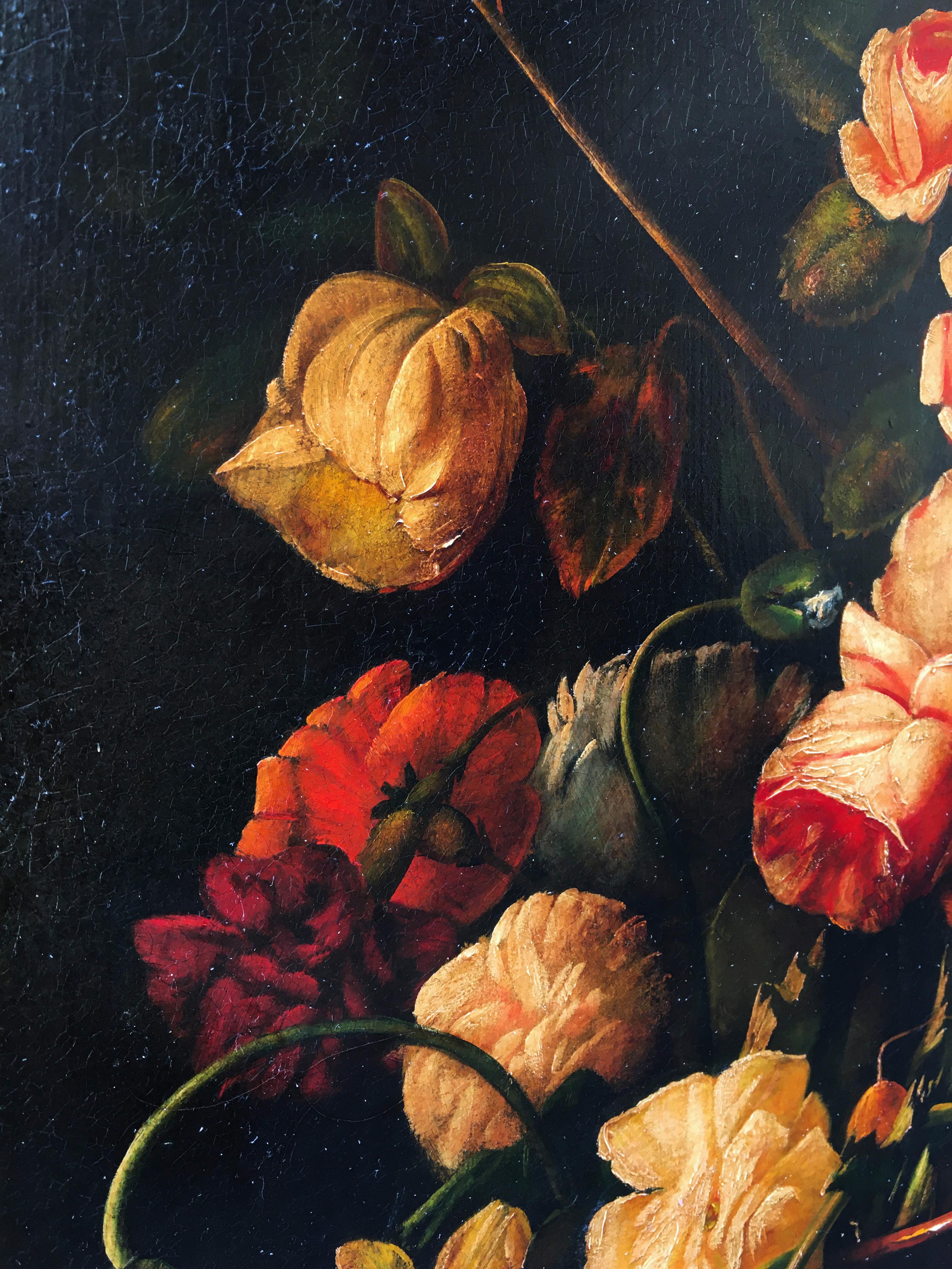 FLOWERS -À la manière de Mario Dei Fiori - Peinture italienne sur toile en vente 1
