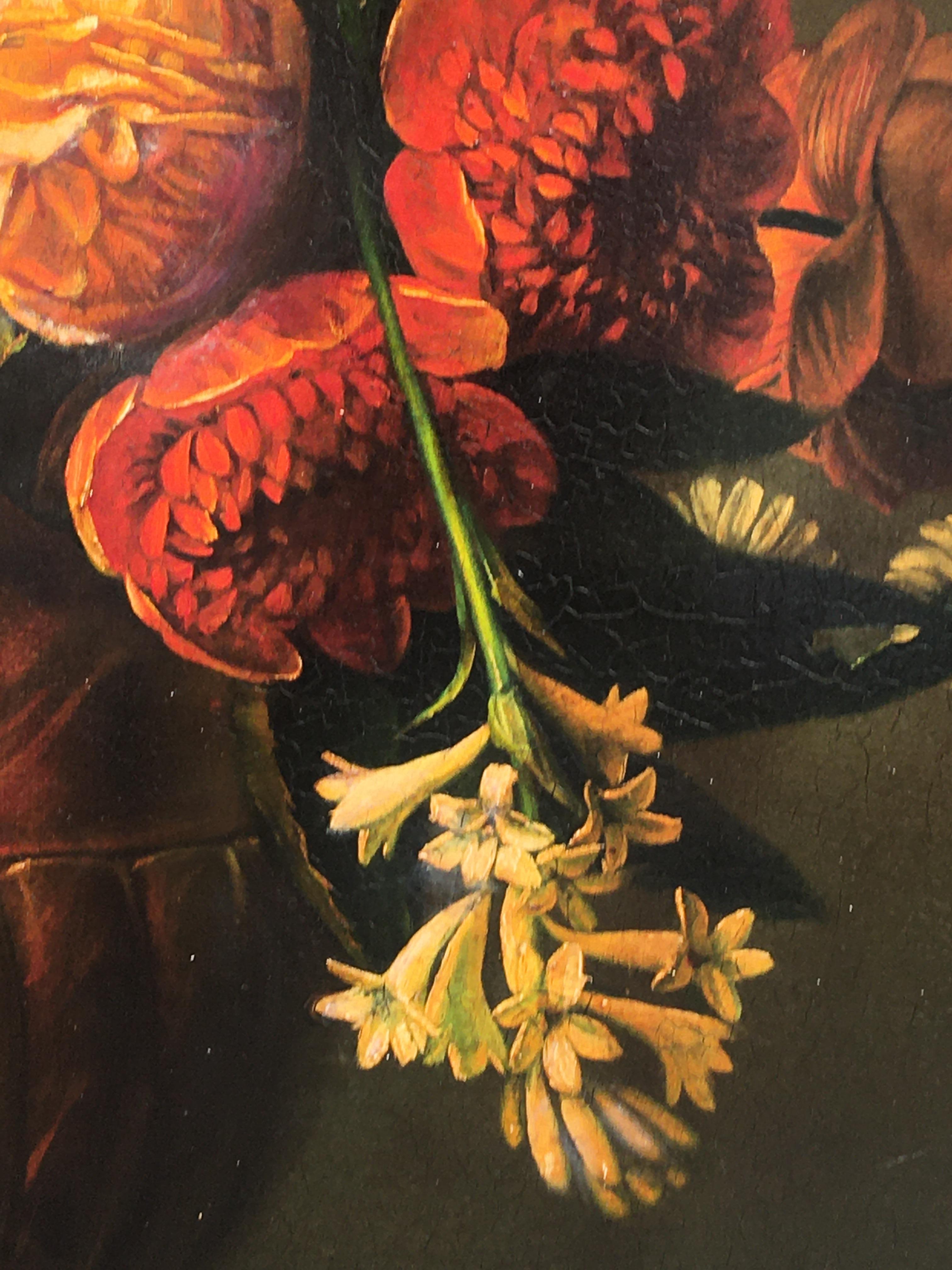 FLOWERS - À la manière de Mario Dei Fiori - Peinture italienne à l'huile sur toile en vente 2