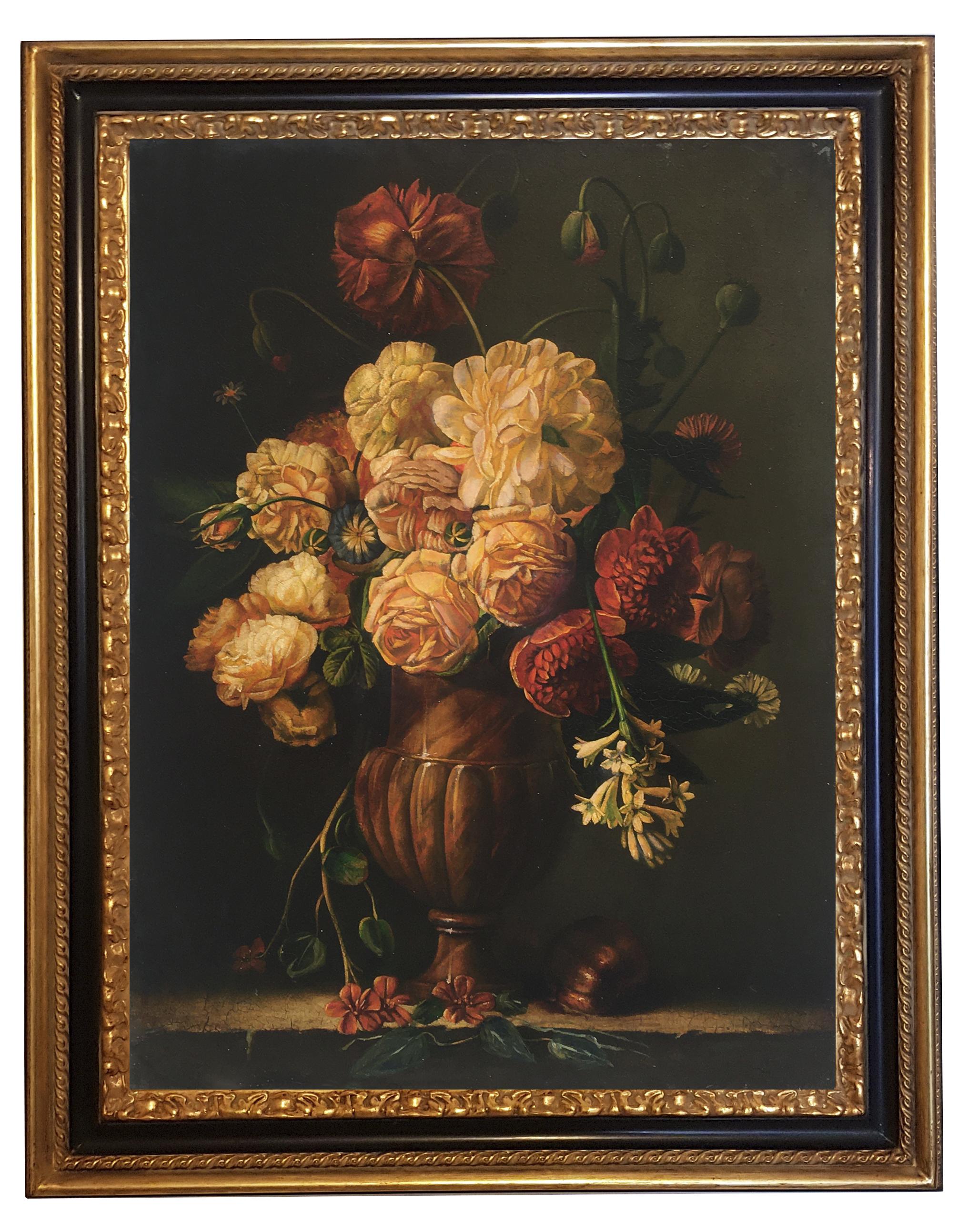 FLORES - A la Manera de Mario Dei Fiori - Óleo Sobre Lienzo Pintura Italiana
