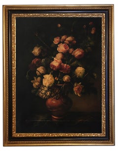 FLOWERS – Italienisches Gemälde auf Leinwand in der Art von Mario Dei Fiori