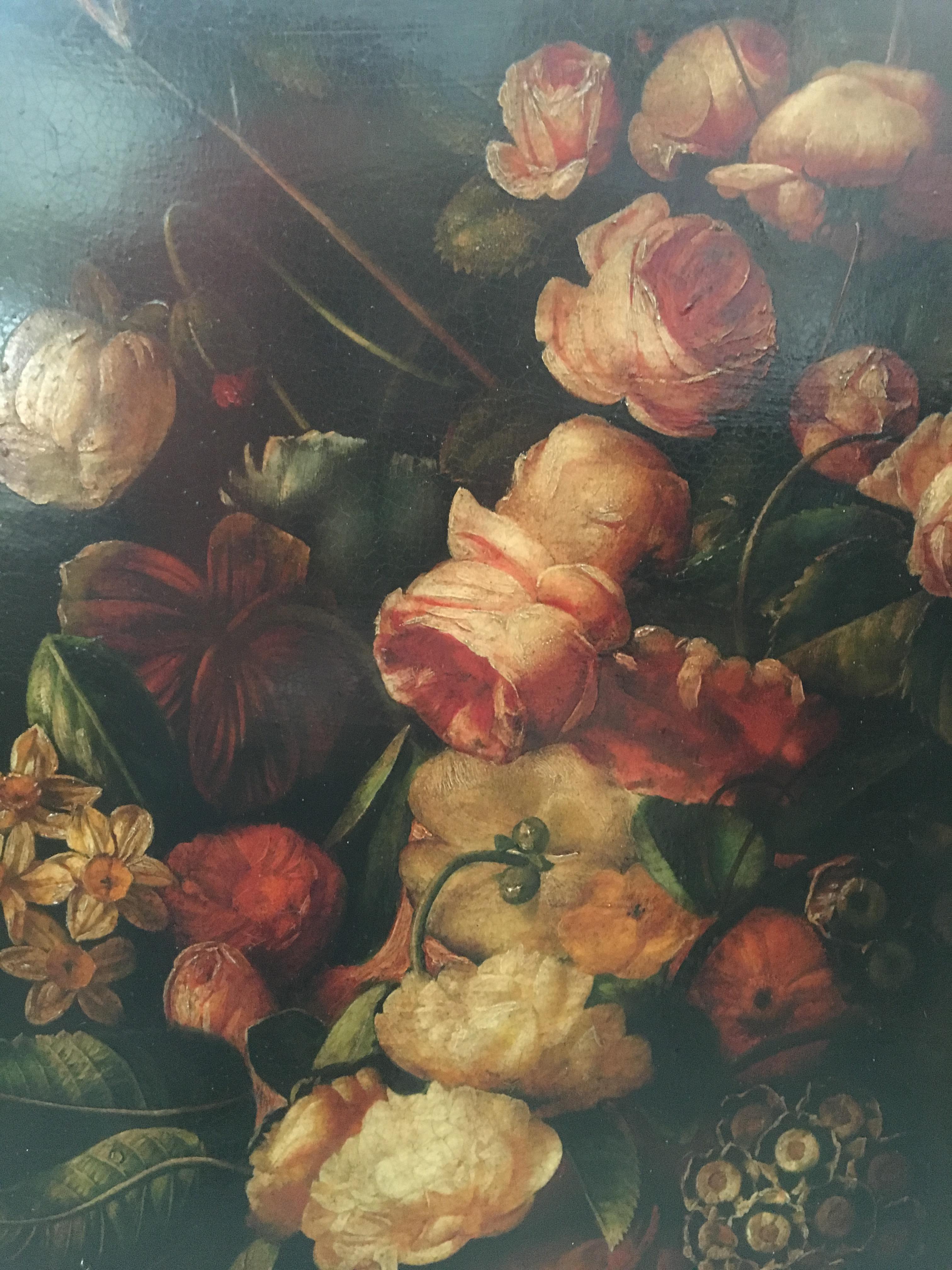 FLOWERS - In the Manner of Mario Dei  Fiori -Italian Oil on Canvas Painting 1