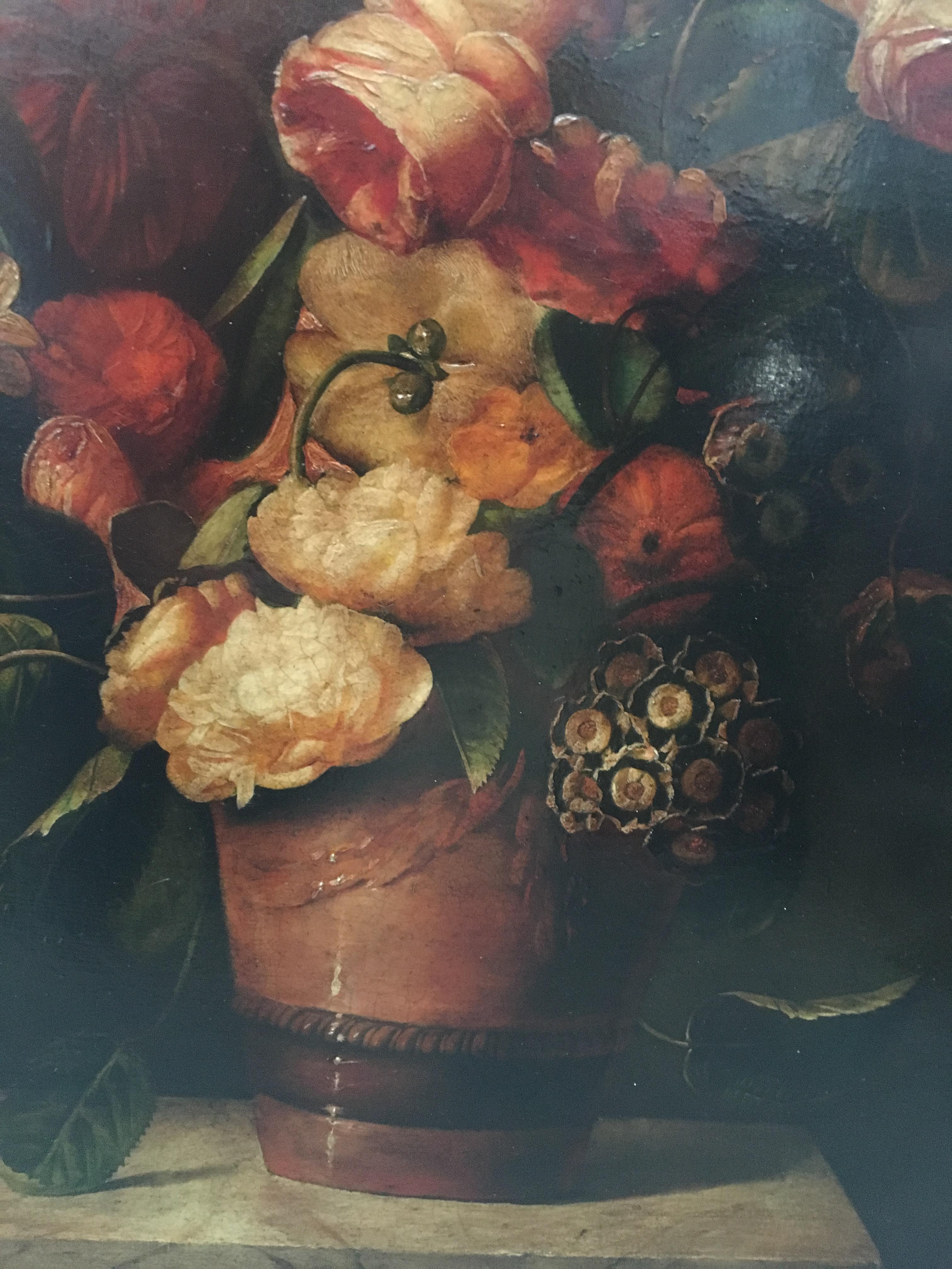 FLOWERS - In the Manner of Mario Dei  Fiori -Italian Oil on Canvas Painting 2