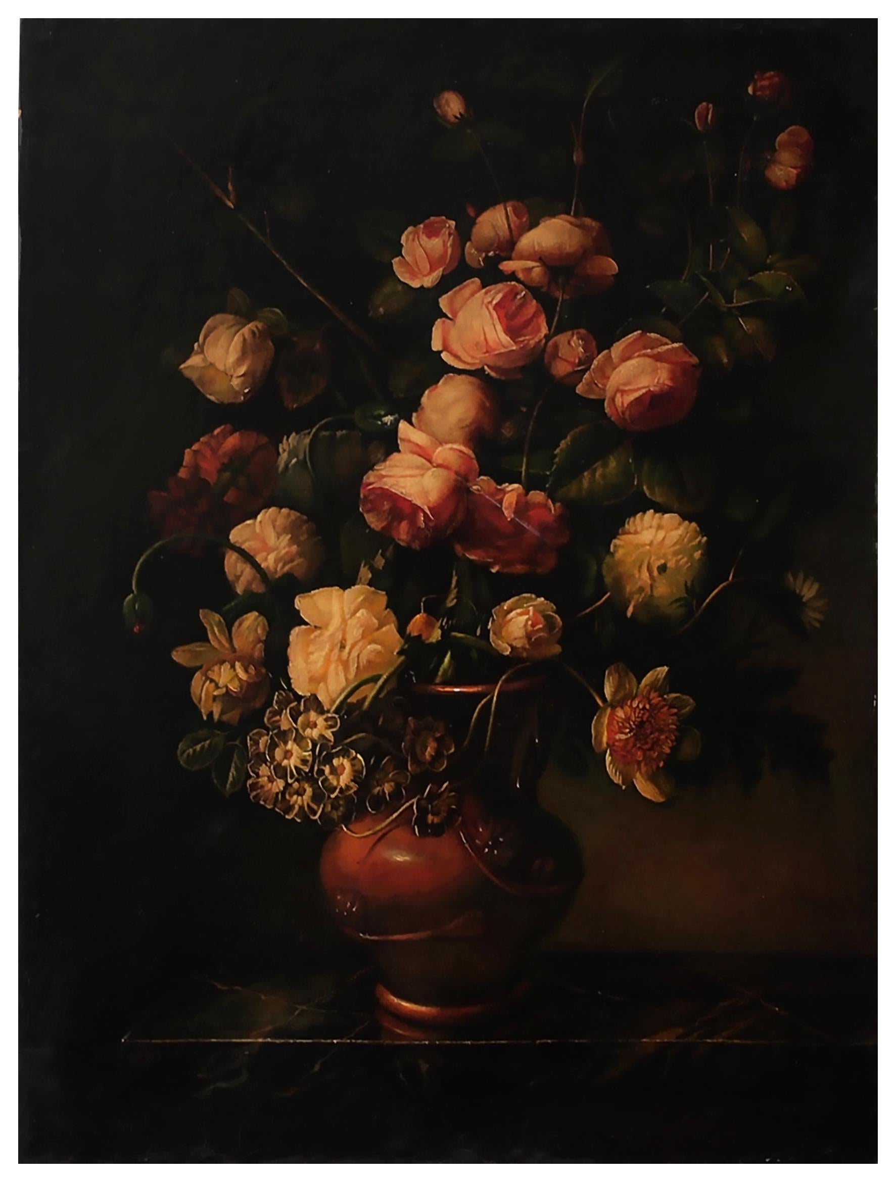 FLOWERS -À la manière de Mario Dei Fiori - Peinture italienne à la manière d'un clou sur toile - Painting de Maximilian Ciccone