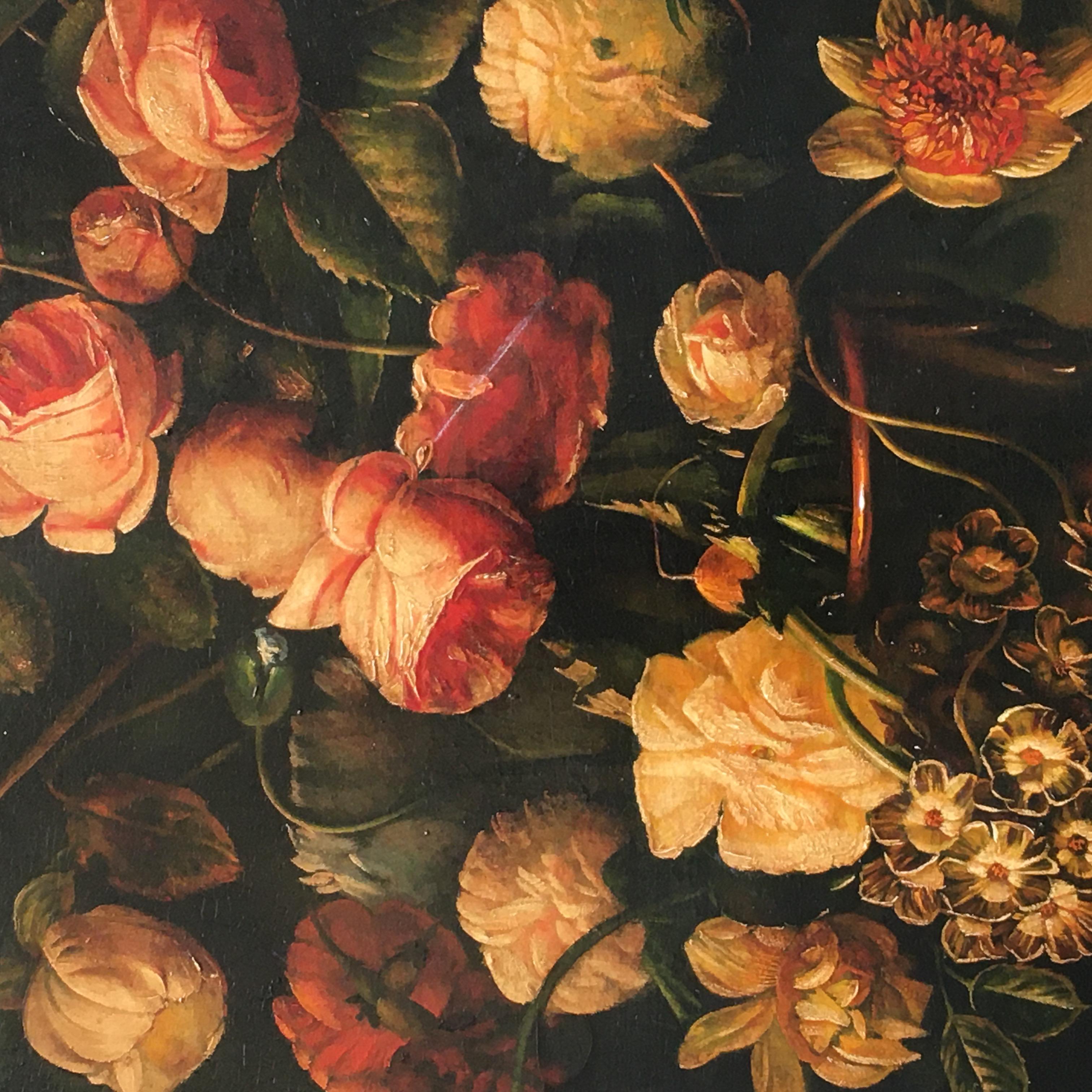 FLOWERS -In der Art von Mario Dei Fiori -Oil auf Leinwand Italienisches Gemälde (Schwarz), Still-Life Painting, von Maximilian Ciccone